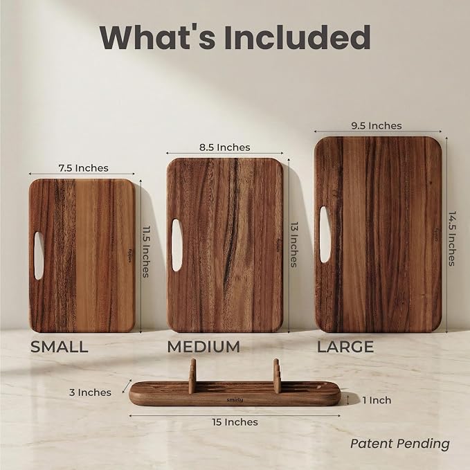 SMIRLY Wooden Cutting Boards for Kitchen, Double-Sided Cutting Board - Image 2