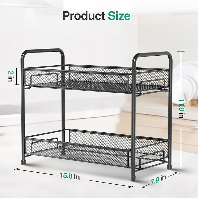 Spice Rack Organizer for Countertop 2 Pack, 2-Tier Counter Foldable Metal - Image 2