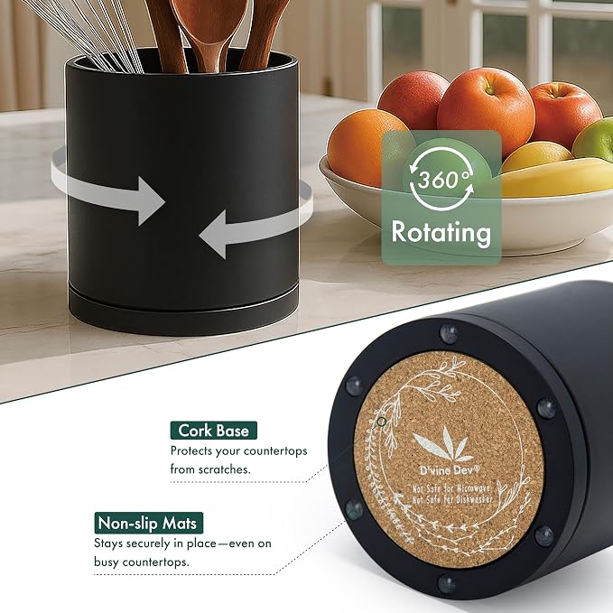 D'vine Dev 360° Rotating Utensil Holder Set – 7.2"+5" Kitchen Utensil Crocks - Image 4
