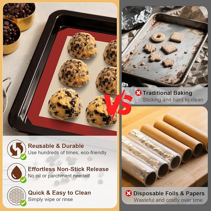 HOTEC Silicone Baking Mats 3 Pack – Non-Stick Reusable Silicone Baking Sheets - Image 6