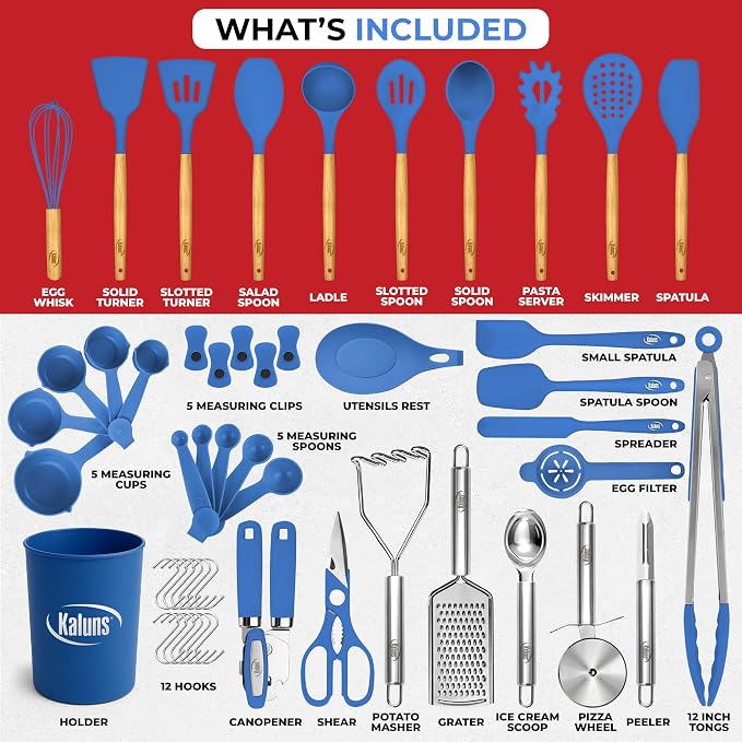 Kaluns 50 PCS Silicone Kitchen Utensils Set Complete Kitchen Set - Image 3