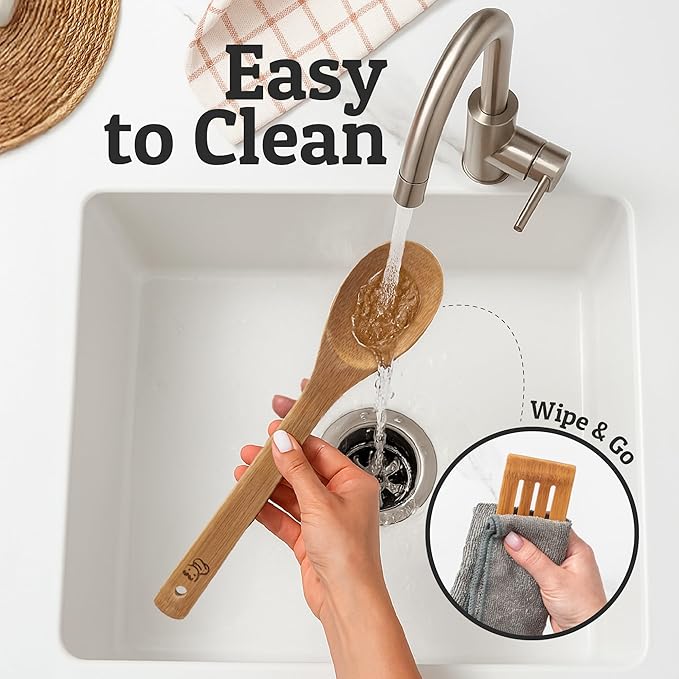 PriorityChef Wooden Spoons for Cooking, Non-Toxic Wooden Utensil Set - Image 7