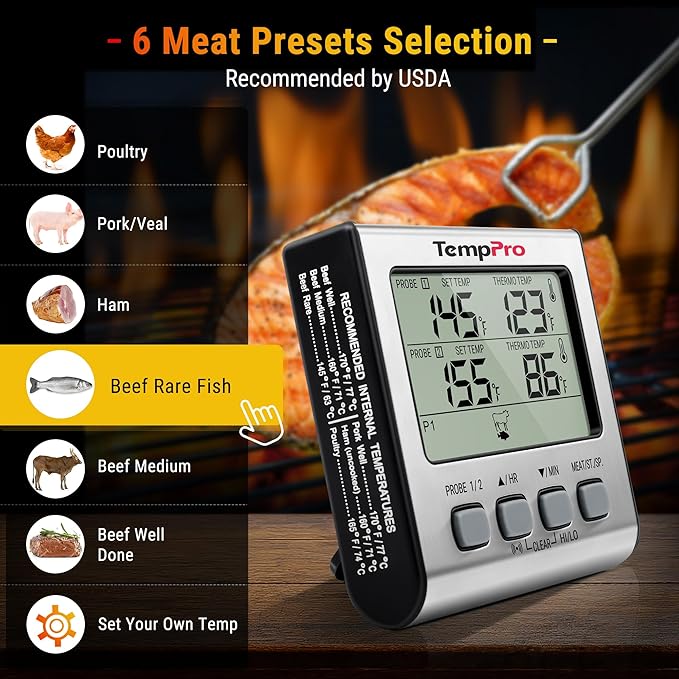 TempPro TP17 Dual Probe Digital Cooking Meat Thermometer Large LCD Backlight - Image 4