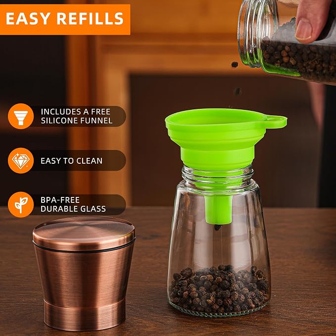 DAVIMADE Short Copper Salt and Pepper Grinder Set of 2，Refillable Adjustable - Image 4