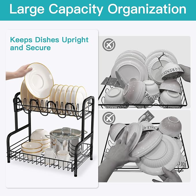 romision 2 Tier Compact Stainless Steel Dish Drainers Drying Rack - Image 3