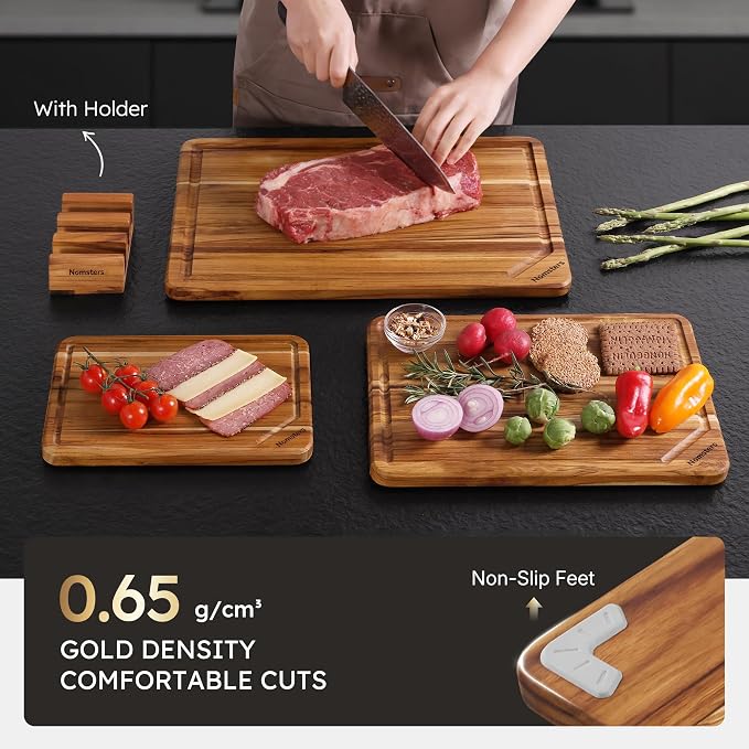 3 Pack Teak Wood Cutting Board Set - Image 5