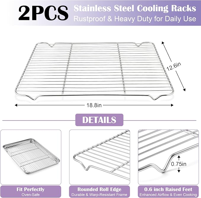 E-far Large Baking Sheet with Wire Rack, 20 x 14 Inch Stainless Steel Cookie - Image 3