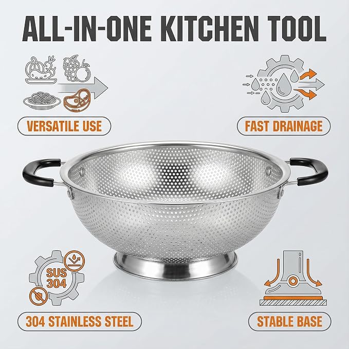 304 Stainless Steel Colander, 3 Quart Micro-Perforated Strainer - Image 4