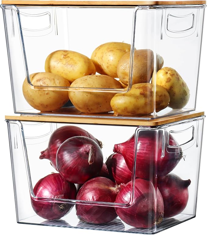 Pantry Organizers Storage, 2 Pack Large Clear Storage Bins by HEYUZB