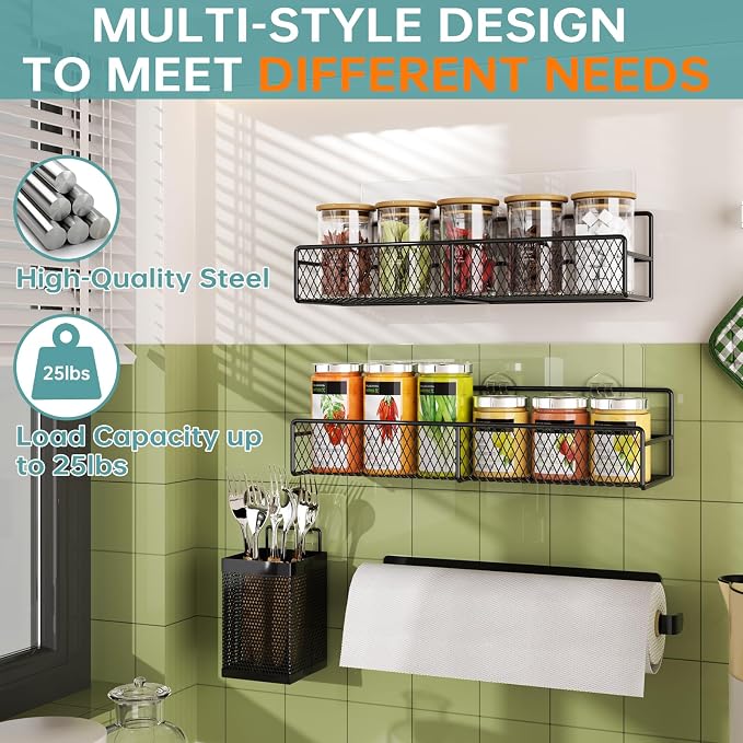 DTUQYX Spice Rack Wall Mounted 6 Pack: 100% Metal & Strong Adhesive Spice - Image 4