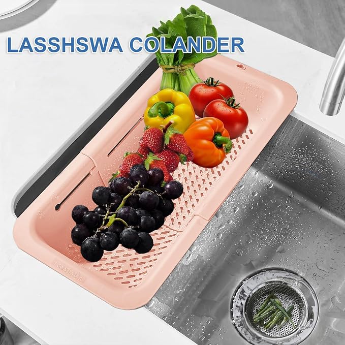LASSHSWA Collapsible Colander for Kitchen, Over the Sink Strainer Basket for - Image 2