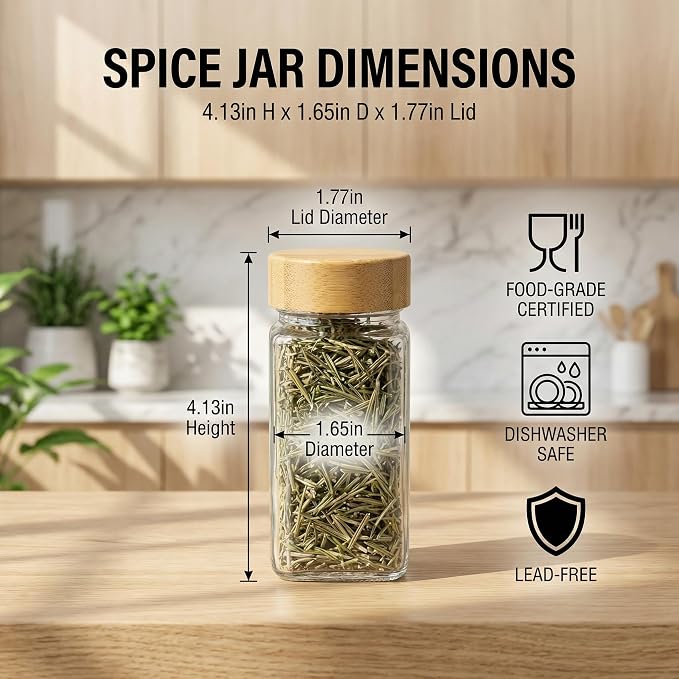 24-Pack Glass Spice Jars with Bamboo Lids, 4 Oz Clear Square Spice Containers - Image 2