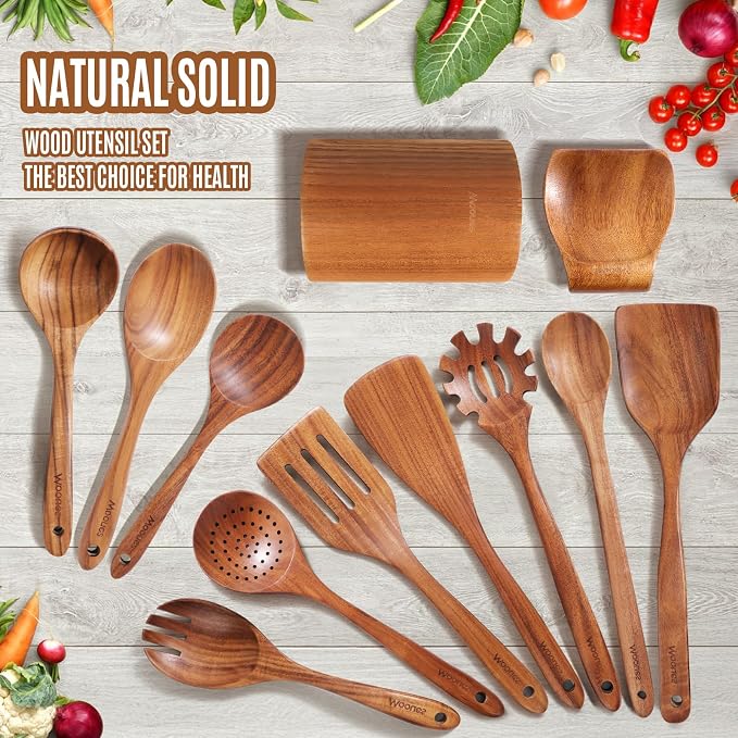 Wooden Spoons for Cooking, Comfortable Grip, Heat Resistant Cooking Utensils Set - Image 8