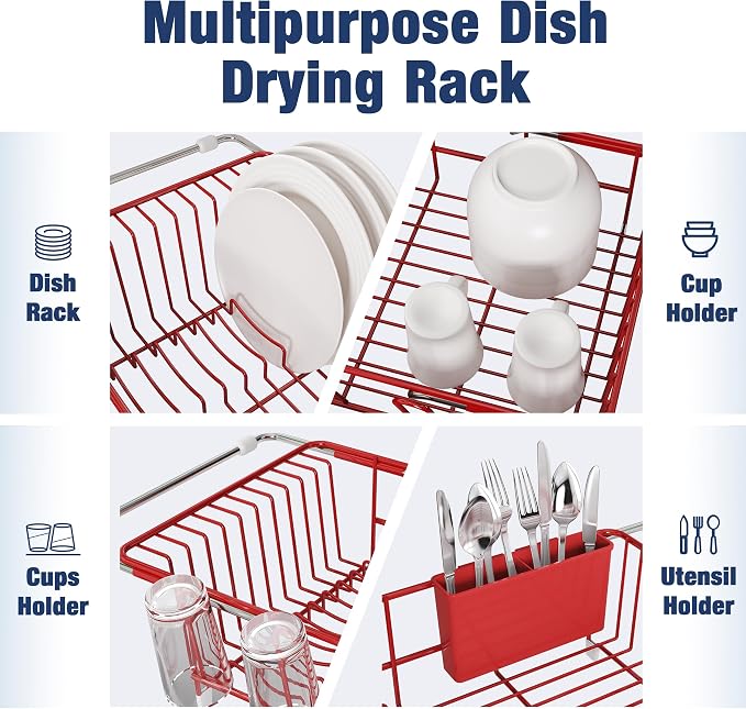JASIWAY Red in Sink Dish Drying Rack, Expandable Stainless Steel Small Dish - Image 6
