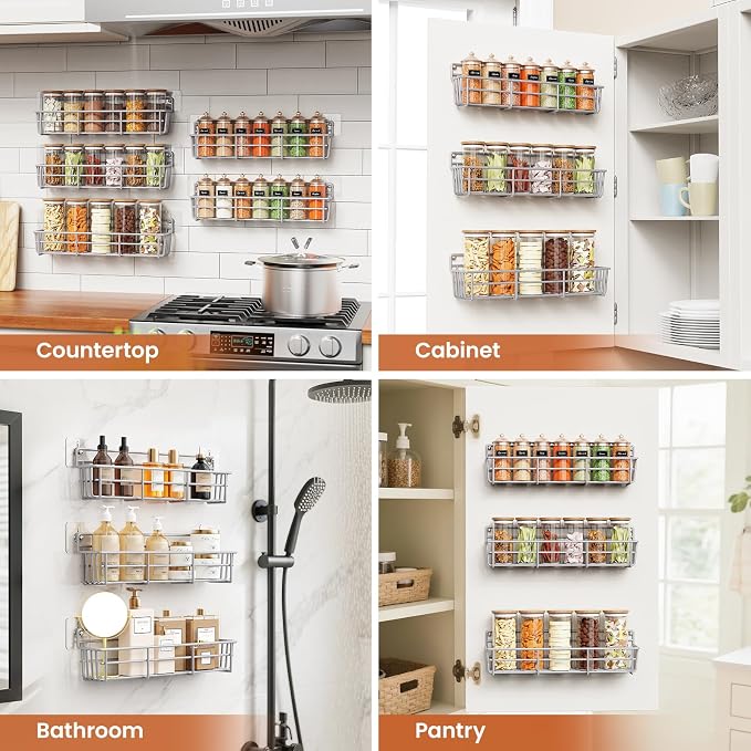 Mystozer 5 Pack Spice Rack Seasoning Organizer Wall Mount, Screw or Adhesive - Image 7