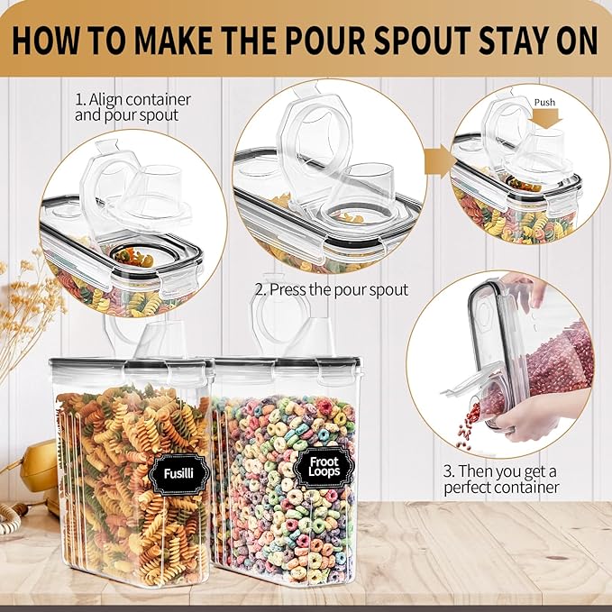 PRAKI Cereal Containers Storage Set, Measuring Cup & Marker - Image 5