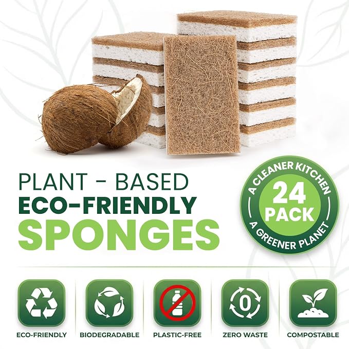 Metflavor 24 Pack Natural Kitchen Sponges, Biodegradable Non-Scratch Cellulose - Image 2