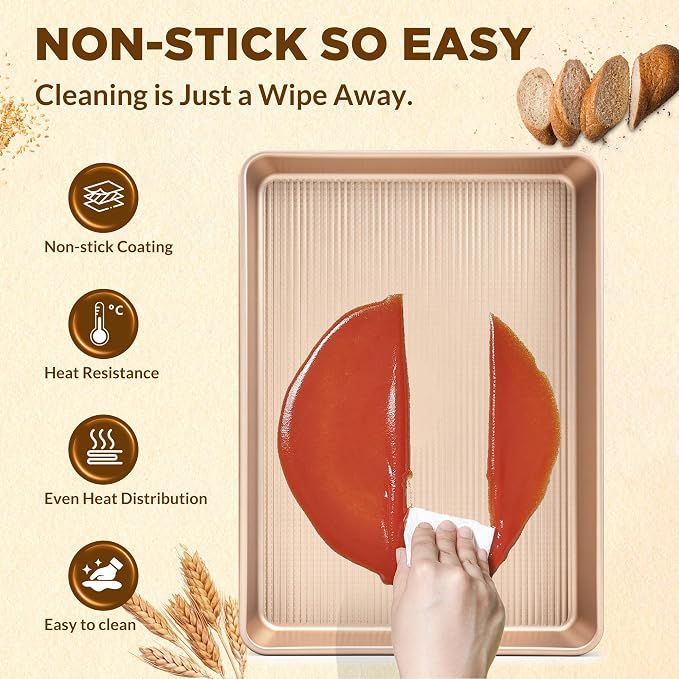 Professional Non-Stick Baking Sheets Set, 3-Piece Heavy Duty Carbon Steel - Image 6