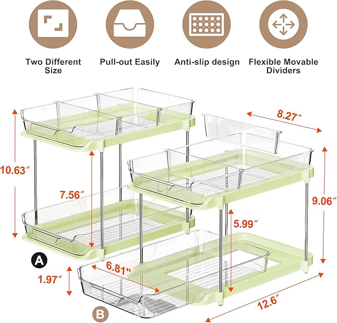 Delamu 2-Tier Multi-Purpose Bathroom Under Sink Organizers and Storage - Image 2