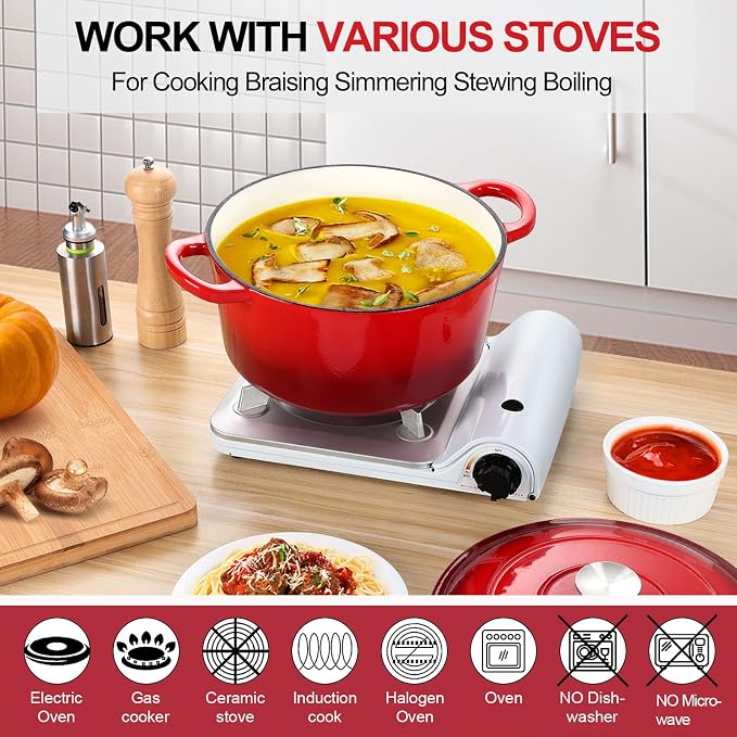 P&P CHEF 7QT Enameled Dutch Oven, Cast Iron Dutch Oven Pot - Image 4