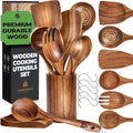 Wooden Utensil Set 8 Pcs – Sturdy & Easy to Clean, Natural Teak Wooden Spoons by Woodenhouse