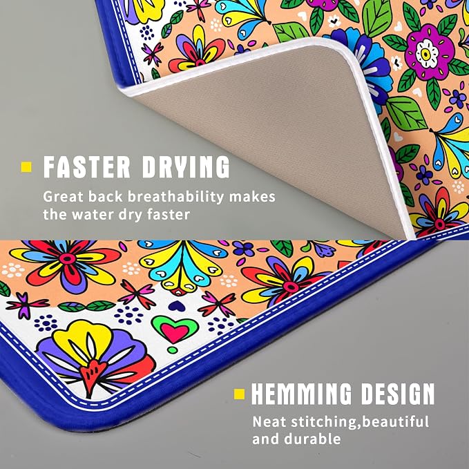 Mexican Talavera Dish Drying Mat Navy Blue Microfiber Dish Drain Pad - Image 3
