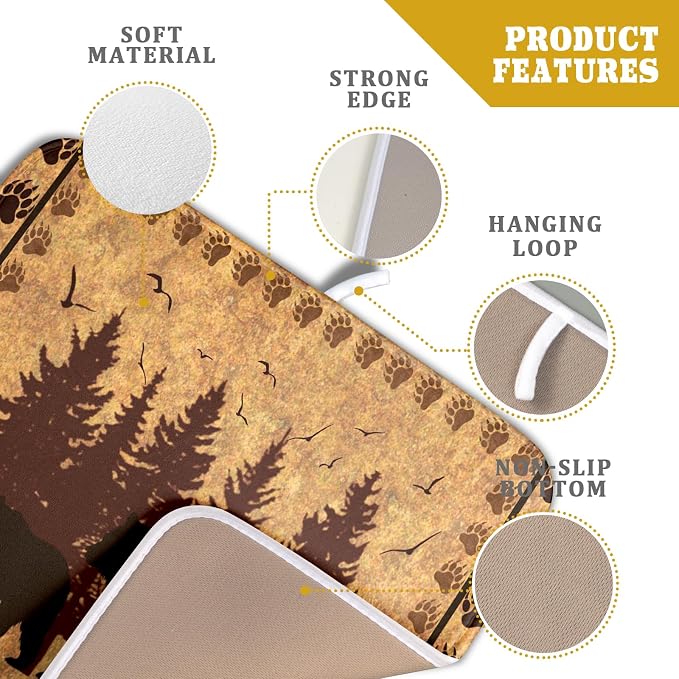 Giwawa 16"x18" Brown Bear Dish Drying Mat Rustic Forest Wildlife Woodland Dish - Image 4