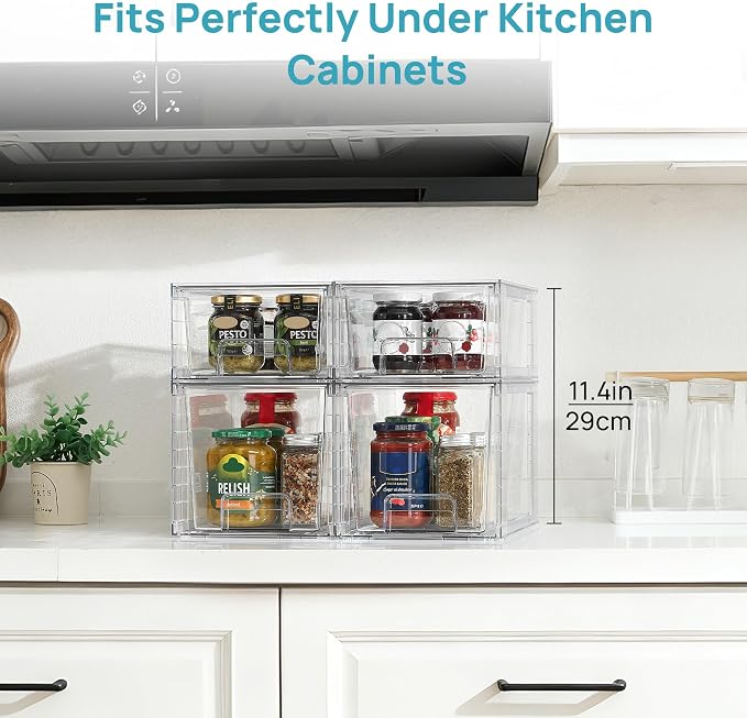 Vtopmart 4 Pack Clear Stackable Storage Drawers, Under Sink and Kitchen - Image 7