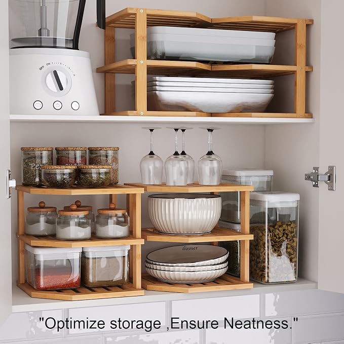 VERTORGAN 3 Tier Bamboo Corner Shelf, Dish Drying Rack, Plate Organizer - Image 5