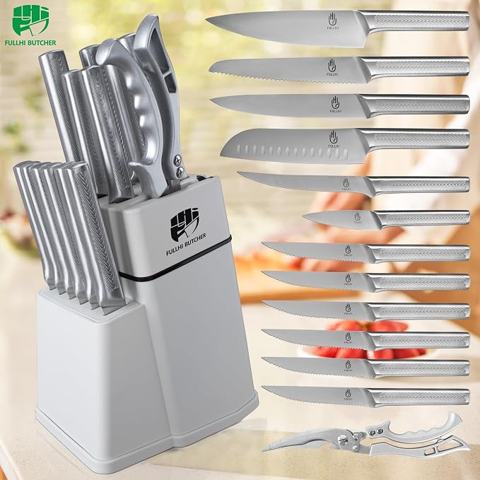 FULLHI 14pcs Knife Block Set, Dishwasher Safe Kitchen Knife Set - Image 7