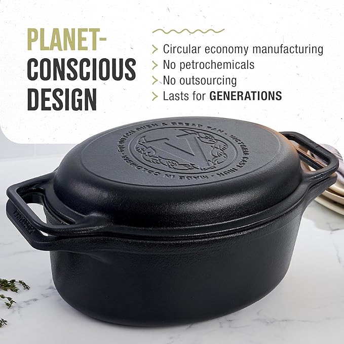 Victoria 6-Quart Cast Iron Oval Dutch Oven, Combination Combo Cooker Pot and - Image 5