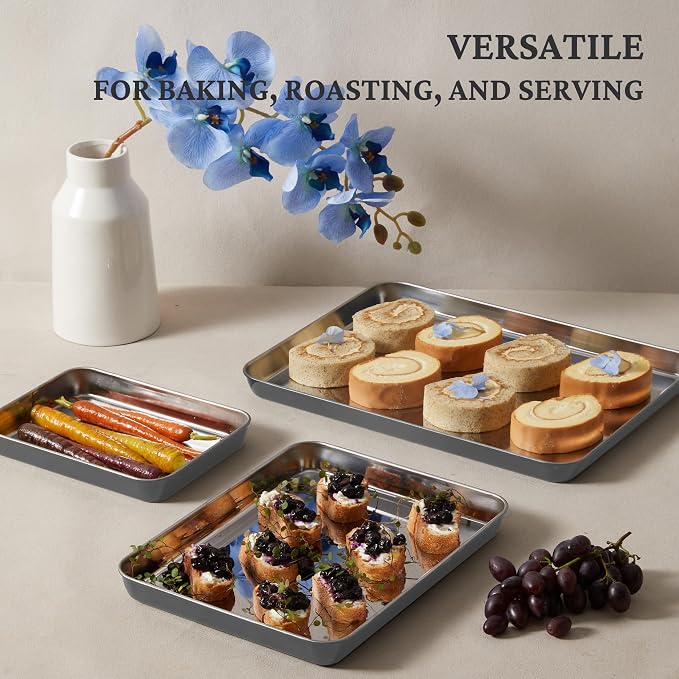 BRONYPRO Stainless Steel Baking Sheet Pan Set of 3, Cookie Sheets 9/12/16 In - Image 4