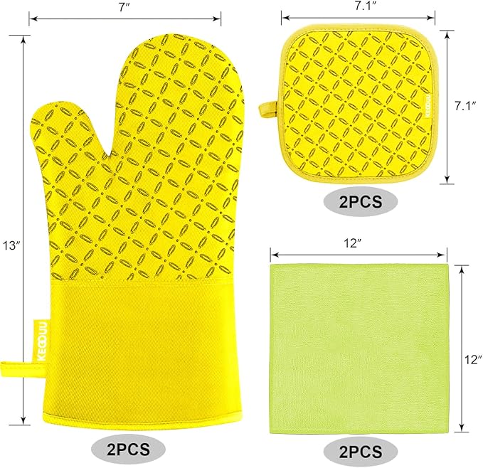 KEGOUU Oven Mitts and Pot Holders 6pcs Set, Kitchen Oven Glove High Heat - Image 2