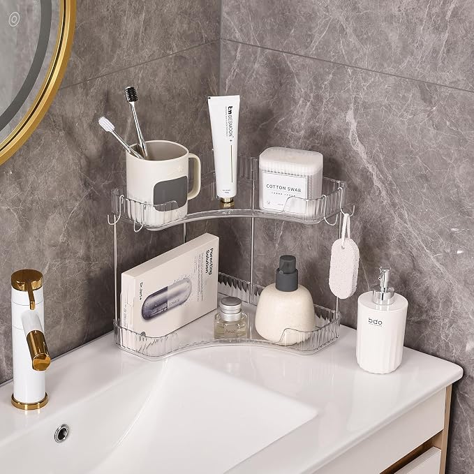2-Tier Corner Bathroom Organizer Countertop - Image 3