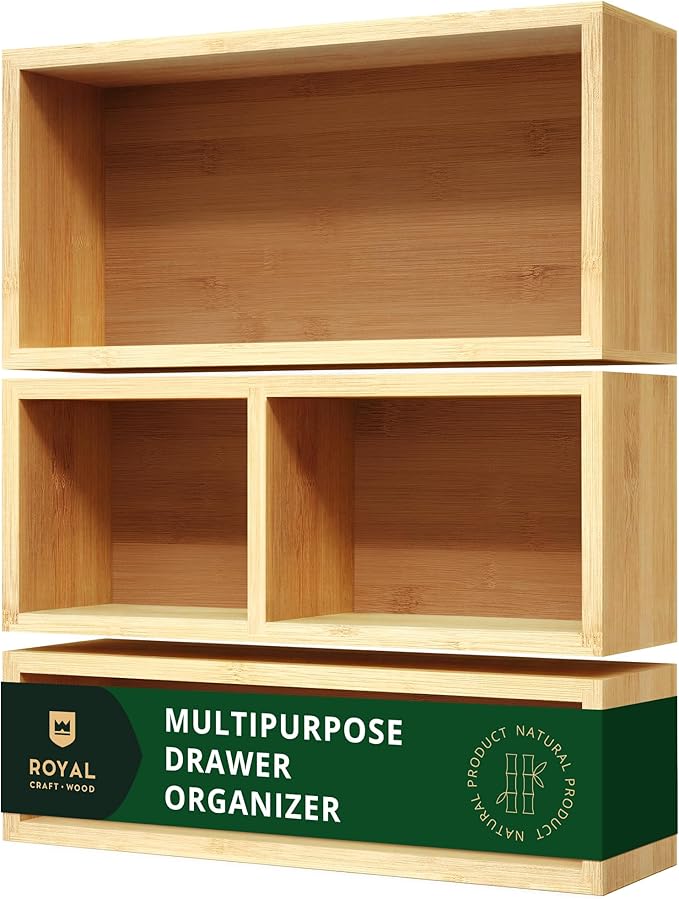 ROYAL CRAFT WOOD Luxury Bamboo Drawer Organizer Storage Box, Bin Set by RoyalCraftWood