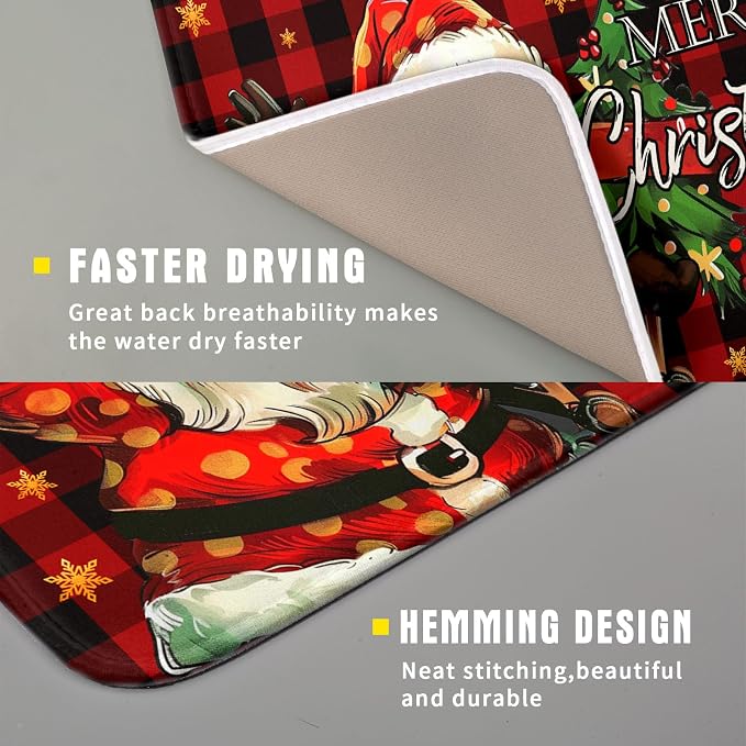 Merry Christmas Santa Claus Red Buffalo Plaid Dish Drying Mat - Image 3
