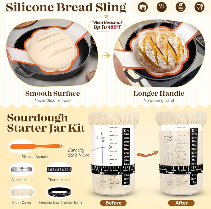 Sourdough Bread Baking Supplies, Sourdough Starter Kit, Bread Proofing Basket - Image 7