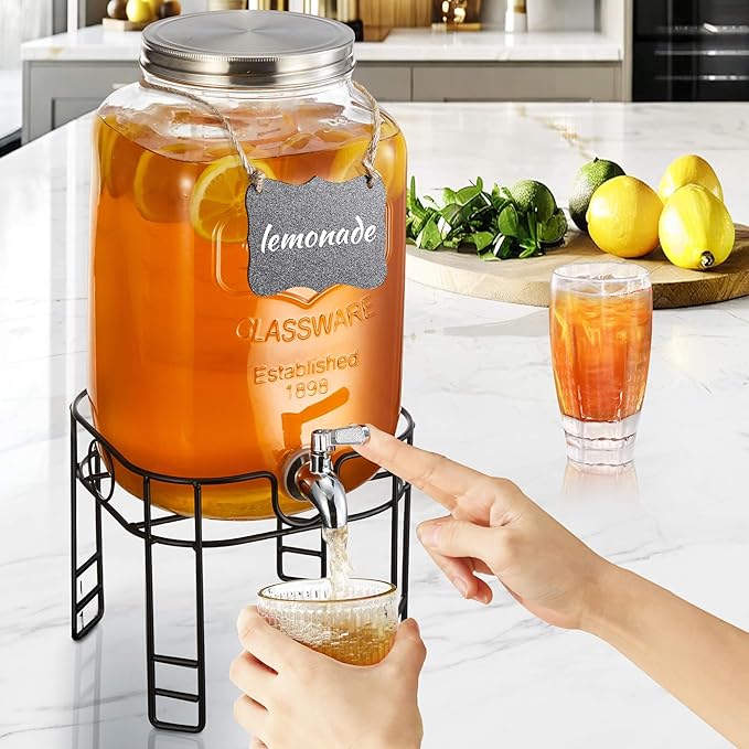 2 Gallon Drink Dispensers for Parties, 1 Pack Glass Beverage Dispenser - Image 6