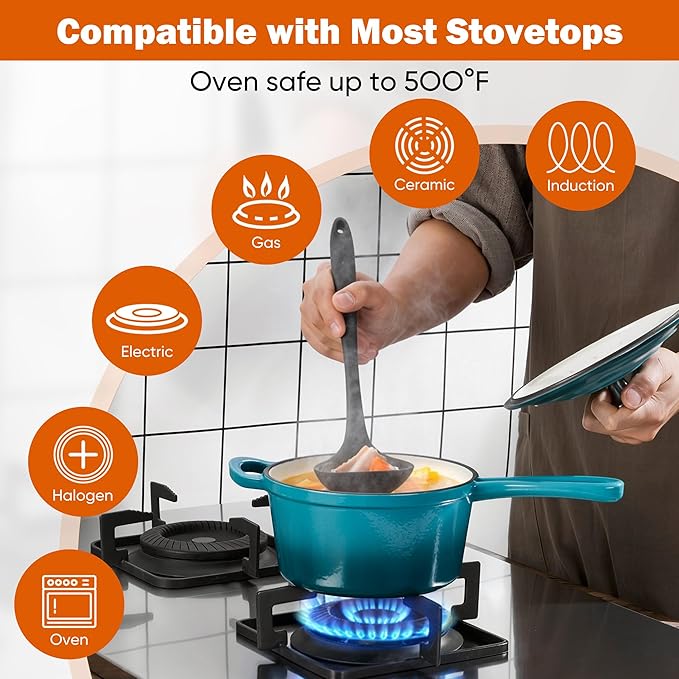 Homikit Cast Iron Sauce Pan, 1 Quart Enameled Cast Iron Saucepan - Image 6