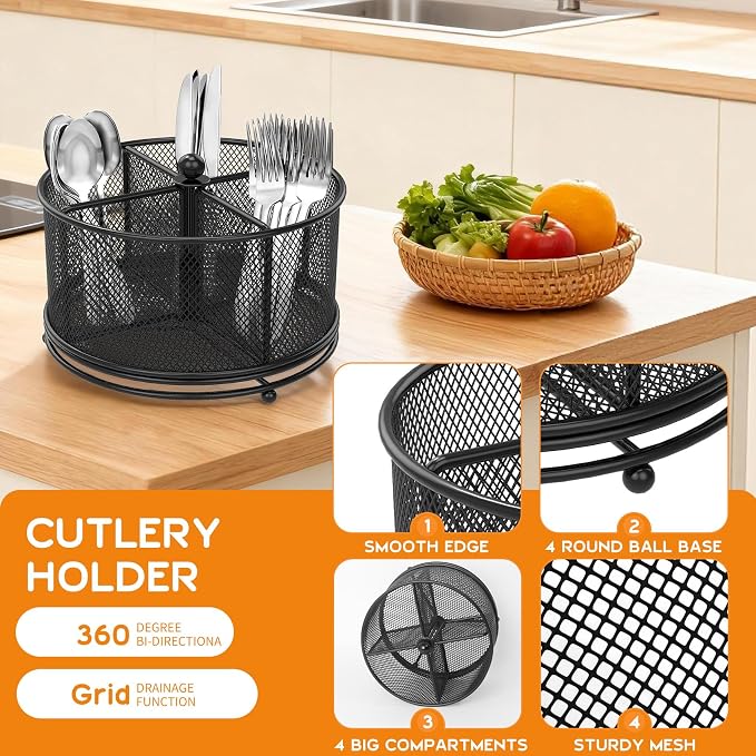 2 Pack 360° Rotating Metal Utensil Caddy - Image 6