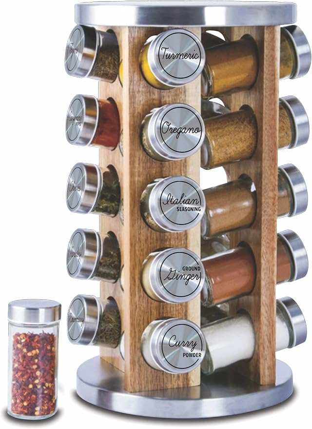 Orii 20 Jar Rotating Light Acacia Wood Spice Rack by Orii