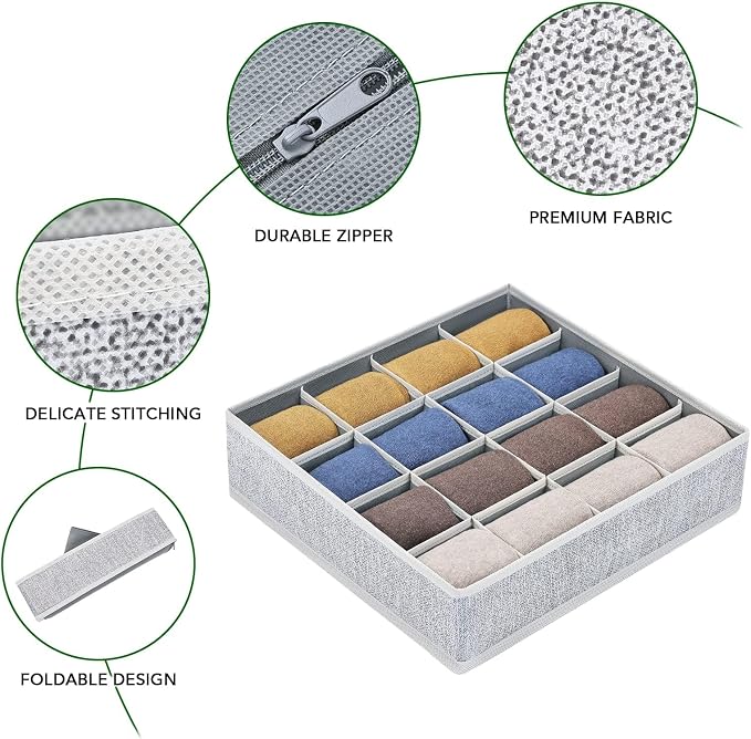Joyoldelf Sock Drawer Organizer Divider Underwear Organizer 16-cell Fabric - Image 7