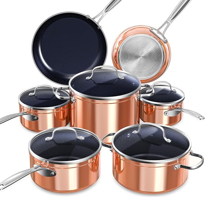 Nuwave Healthy Duralon Blue Ceramic Nonstick Cookware Set, Diamond Infused by NuWave