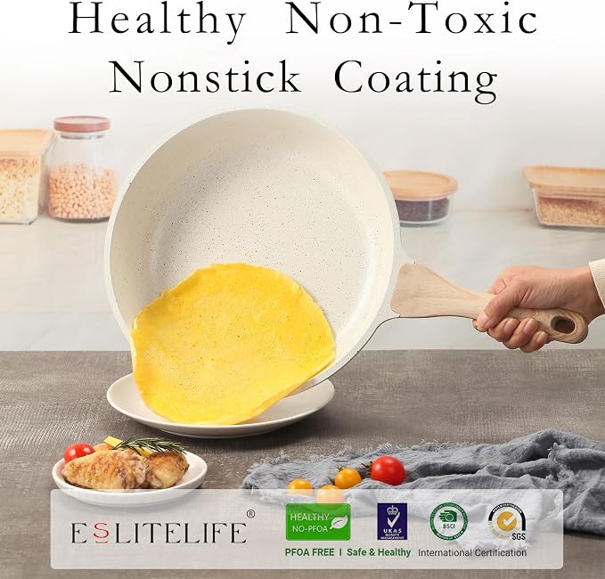ESLITE LIFE Nonstick Ceramic Frying Pan Skillet, Non-Toxic Egg Omelette Kitchen - Image 3