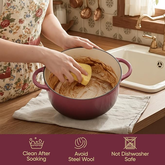 6 Quart Dutch Oven Pot with Lid, Non Stick Enameled Cast Iron Dutch Oven - Image 6