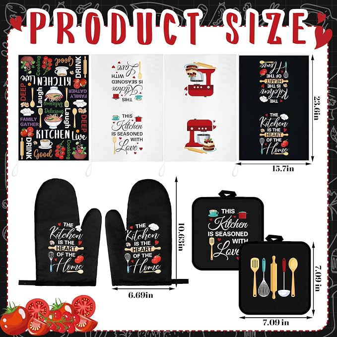 Leinuosen 8 Pcs Cuisine Kitchen Decor Accessories Set Farmhouse Towels Oven - Image 3