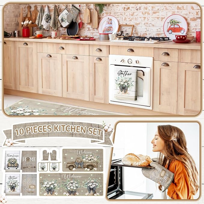 Fourluoo 10 Pcs Flower Basket Farmhouse Kitchen Decor Set Dish Towels Kitchen - Image 2