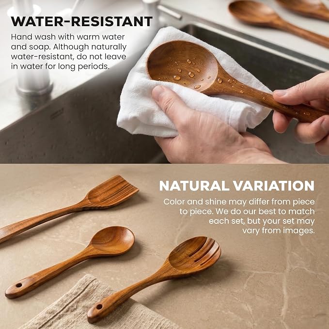 Zulay Kitchen 15-Piece Teak Wooden Utensils - Image 5