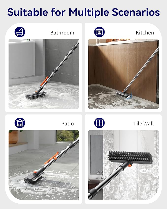 Small Floor Scrub Brush with Length Adjustable Long Handle, 3 in 1 Heavy-Duty - Image 6