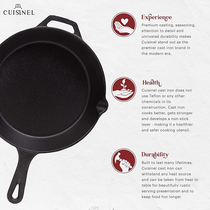 Cuisinel 6"+8"+10+12"-Inch Cast Iron Skillets Set + Glass Lids + Silicone - Image 4